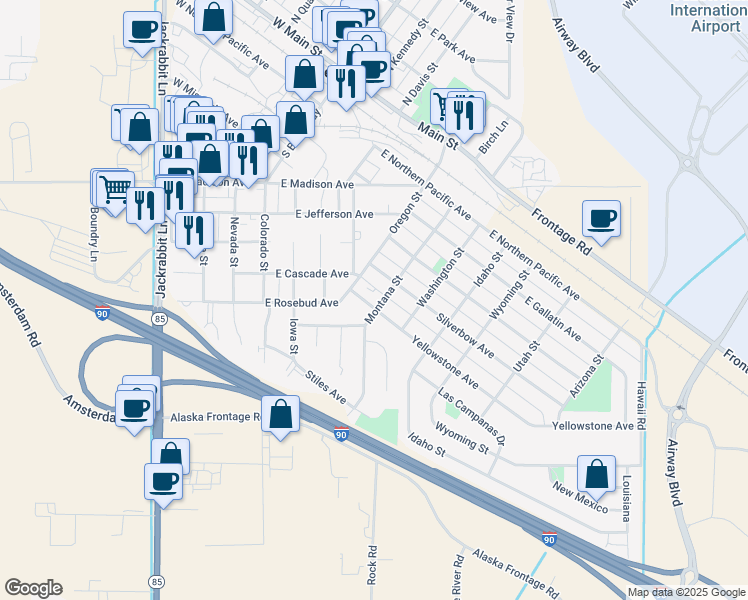 map of restaurants, bars, coffee shops, grocery stores, and more near 521 Yellowstone Avenue in Belgrade