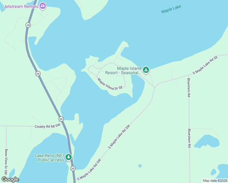 map of restaurants, bars, coffee shops, grocery stores, and more near 13178 Maple Island Drive Southeast in Glenwood