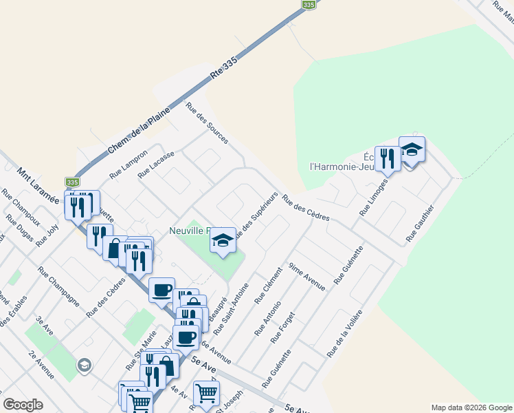 map of restaurants, bars, coffee shops, grocery stores, and more near 343 Rue des Supérieurs in Sainte-Anne-des-Plaines