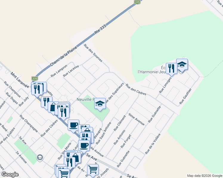 map of restaurants, bars, coffee shops, grocery stores, and more near 340 Rue Esther Blondin in Sainte-Anne-des-Plaines