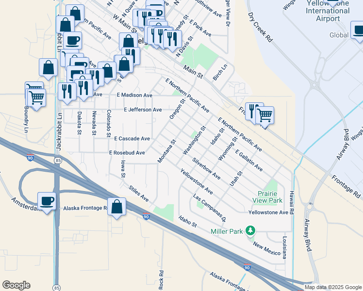 map of restaurants, bars, coffee shops, grocery stores, and more near 615 Silverbow Avenue in Belgrade