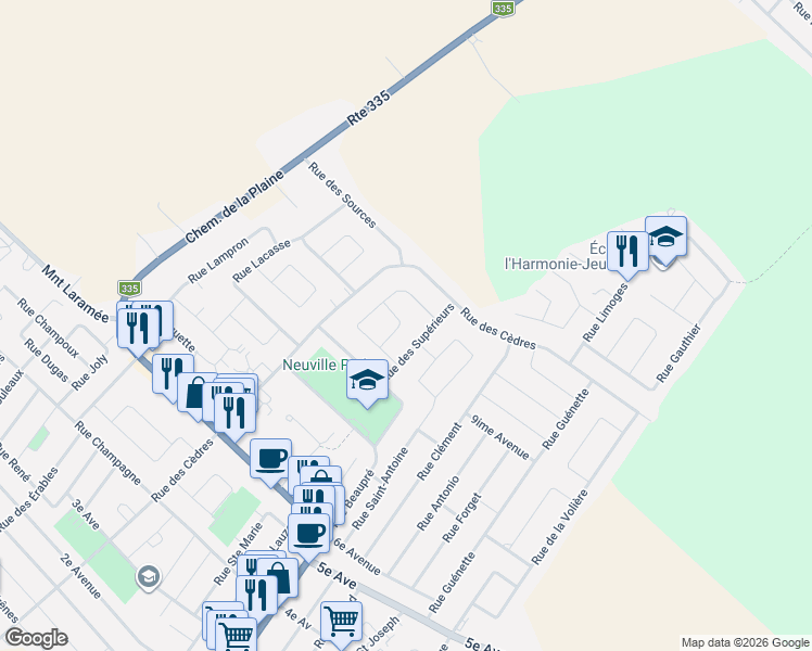 map of restaurants, bars, coffee shops, grocery stores, and more near 340 Rue Esther Blondin in Sainte-Anne-des-Plaines