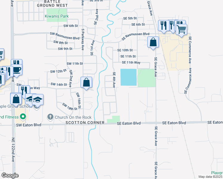 map of restaurants, bars, coffee shops, grocery stores, and more near 310 Southeast 16th Street in Battle Ground