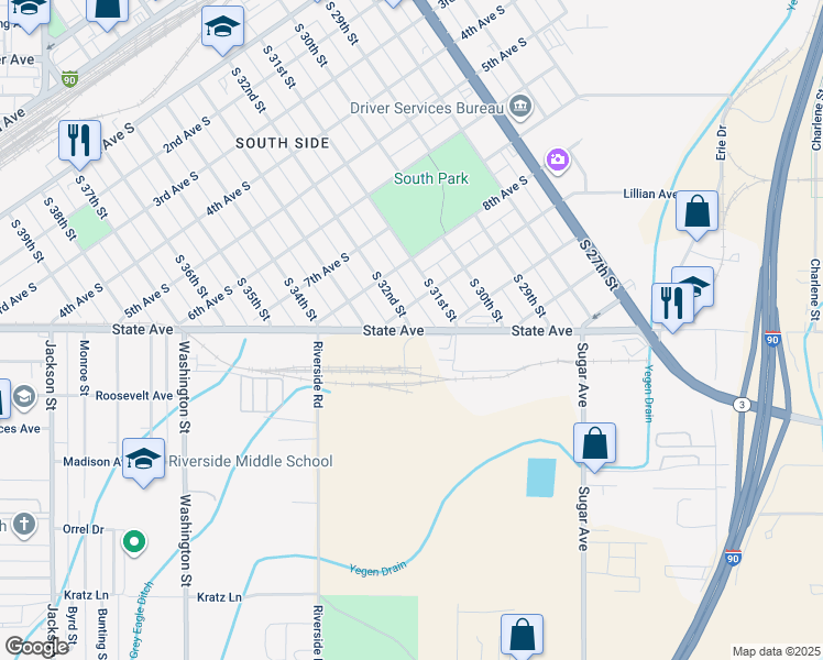 map of restaurants, bars, coffee shops, grocery stores, and more near 3036 State Avenue in Billings