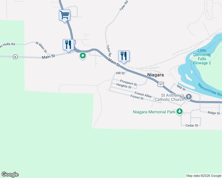 map of restaurants, bars, coffee shops, grocery stores, and more near 1000 Forest Street in Niagara