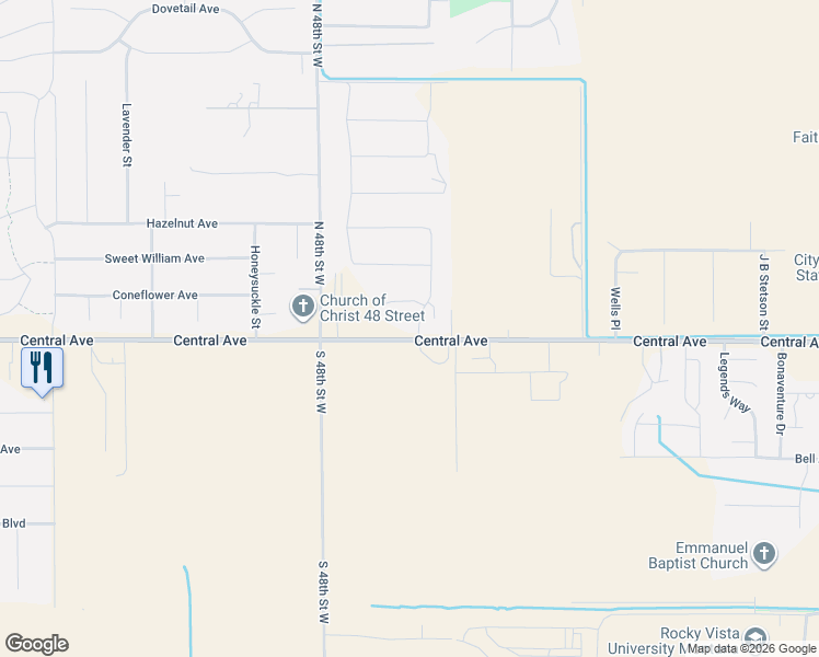 map of restaurants, bars, coffee shops, grocery stores, and more near 4743 Central Avenue in Billings