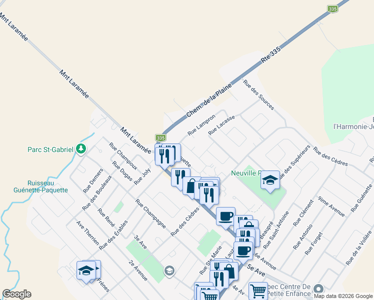 map of restaurants, bars, coffee shops, grocery stores, and more near 426 Rue Paquette in Sainte-Anne-des-Plaines
