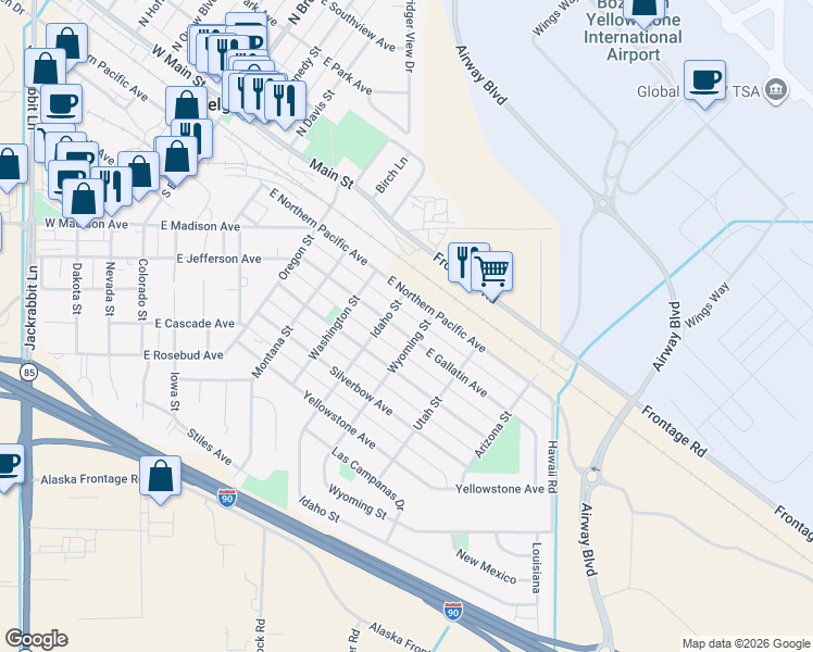 map of restaurants, bars, coffee shops, grocery stores, and more near 815 East Gallatin Avenue in Belgrade