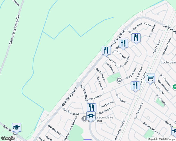 map of restaurants, bars, coffee shops, grocery stores, and more near 663 Boulevard le Bourg Neuf in Repentigny