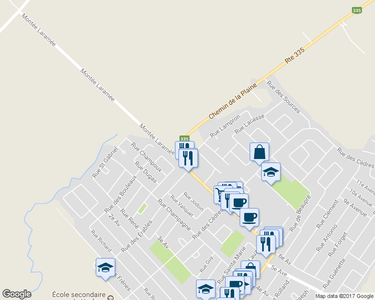 map of restaurants, bars, coffee shops, grocery stores, and more near 6 Québec 335 in Sainte-Anne-des-Plaines