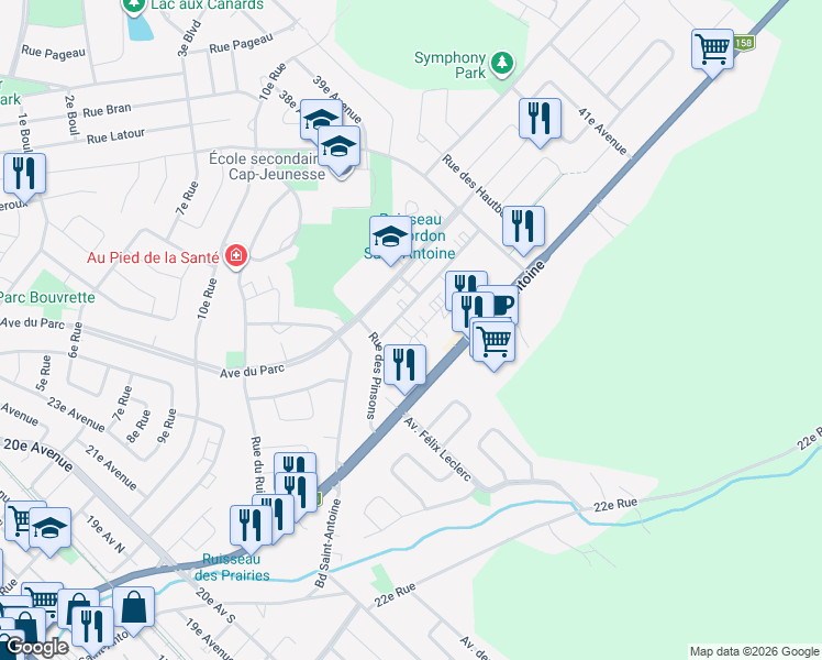 map of restaurants, bars, coffee shops, grocery stores, and more near 1359 Rue des Rouges Gorges in Saint-Jérôme