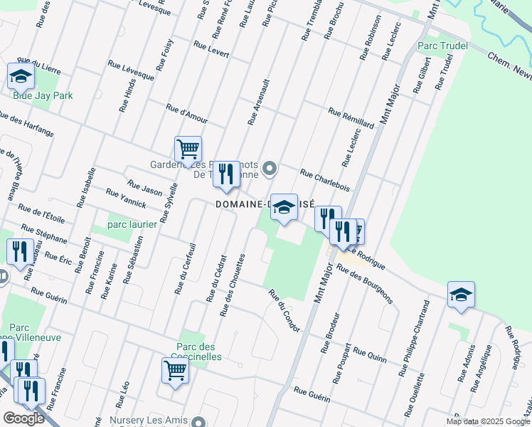 map of restaurants, bars, coffee shops, grocery stores, and more near 5900 Rue Rodrigue in Terrebonne