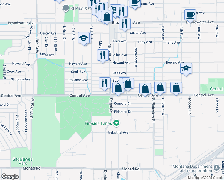 map of restaurants, bars, coffee shops, grocery stores, and more near 1436 Saint Johns Avenue in Billings
