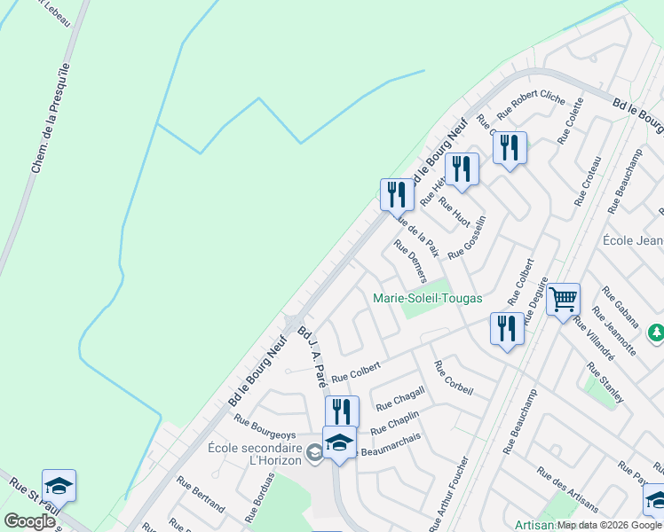 map of restaurants, bars, coffee shops, grocery stores, and more near 667 Boulevard le Bourg Neuf in Repentigny