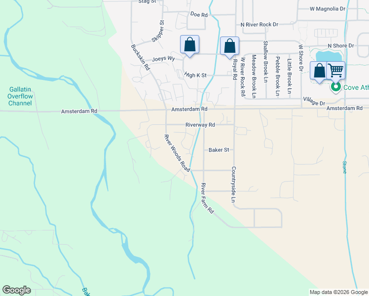 map of restaurants, bars, coffee shops, grocery stores, and more near 281 River Woods Road in Belgrade