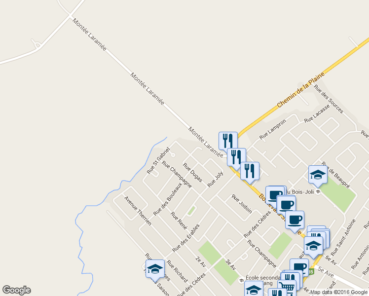 map of restaurants, bars, coffee shops, grocery stores, and more near 88 Rue Champoux in Sainte-Anne-des-Plaines