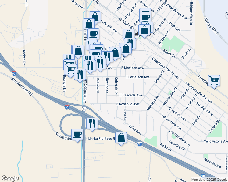 map of restaurants, bars, coffee shops, grocery stores, and more near 96 Custer Avenue in Belgrade