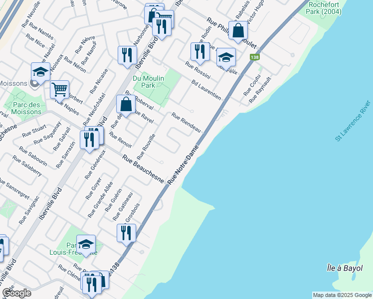 map of restaurants, bars, coffee shops, grocery stores, and more near 961 Rue Notre Dame in Repentigny