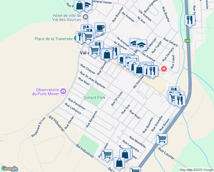 map of restaurants, bars, coffee shops, grocery stores, and more near 227 Boulevard Morin in Asbestos