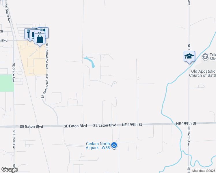 map of restaurants, bars, coffee shops, grocery stores, and more near 2301 Southeast 14th Street in Battle Ground