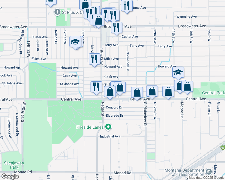 map of restaurants, bars, coffee shops, grocery stores, and more near 1411 Lynn Avenue in Billings