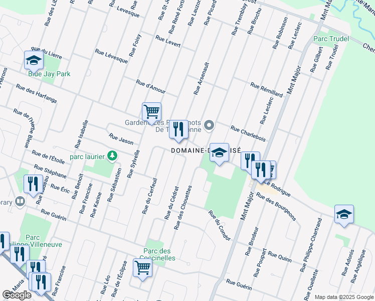 map of restaurants, bars, coffee shops, grocery stores, and more near 2931 Rue du Châtaignier in Terrebonne