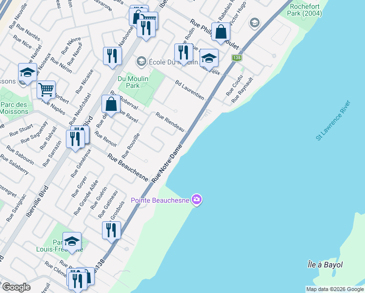map of restaurants, bars, coffee shops, grocery stores, and more near 974 D Rue Notre Dame in Repentigny