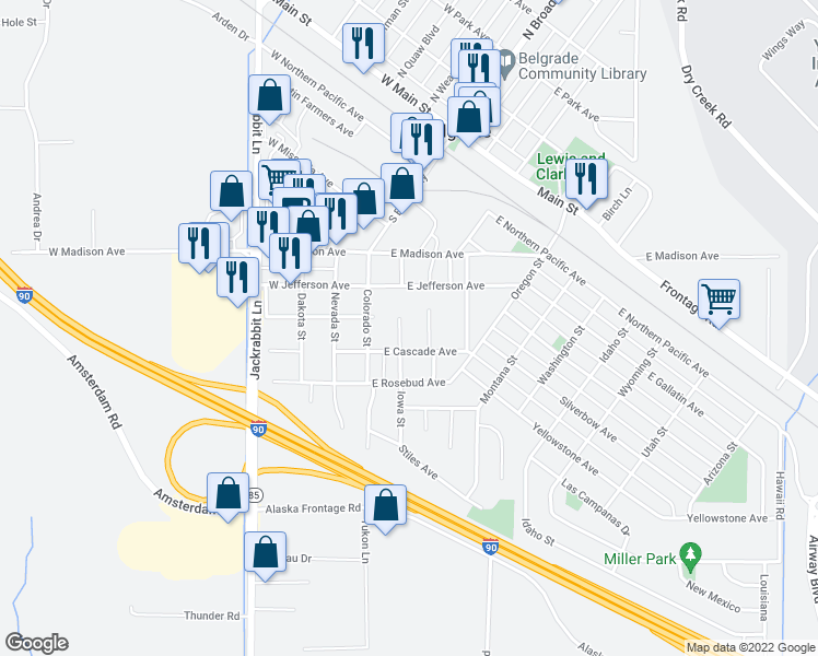 map of restaurants, bars, coffee shops, grocery stores, and more near 702 Iowa Street in Belgrade