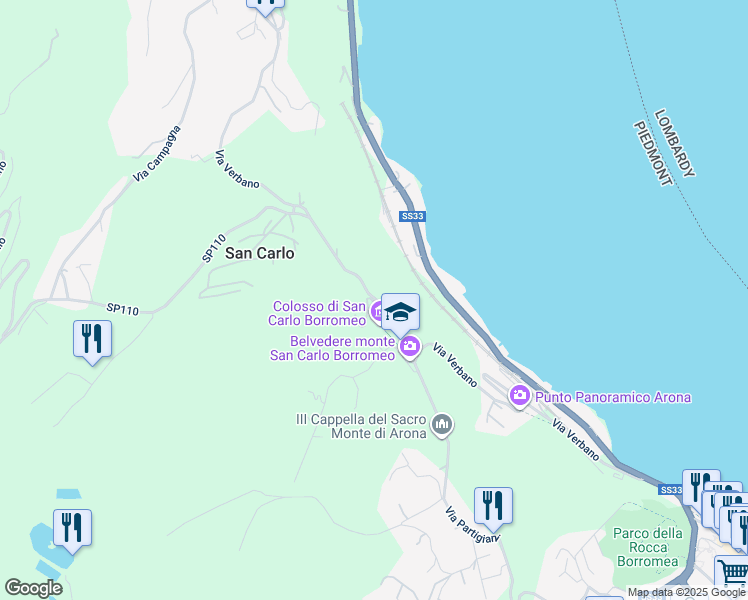 map of restaurants, bars, coffee shops, grocery stores, and more near 9 Via Verbano in San Carlo