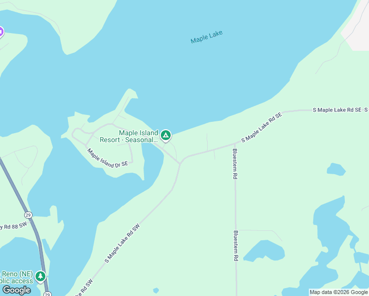 map of restaurants, bars, coffee shops, grocery stores, and more near 451 South Maple Lake Road Southeast in Glenwood