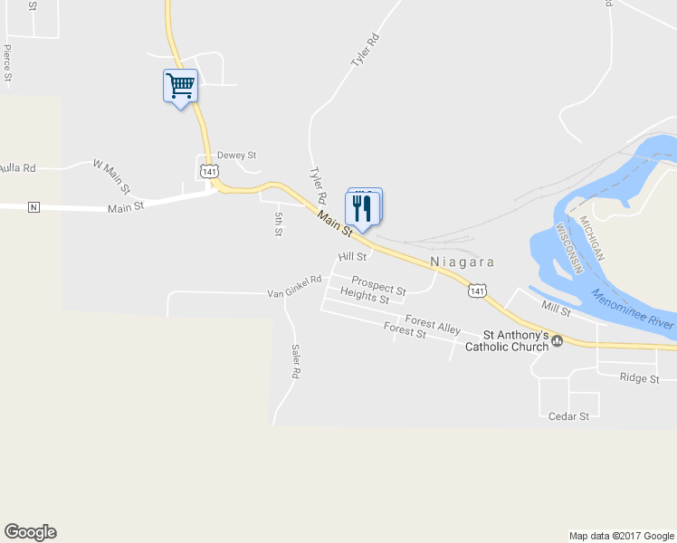 map of restaurants, bars, coffee shops, grocery stores, and more near 156 Hill Street in Niagara