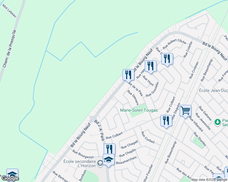 map of restaurants, bars, coffee shops, grocery stores, and more near 687 Boulevard le Bourg Neuf in Repentigny