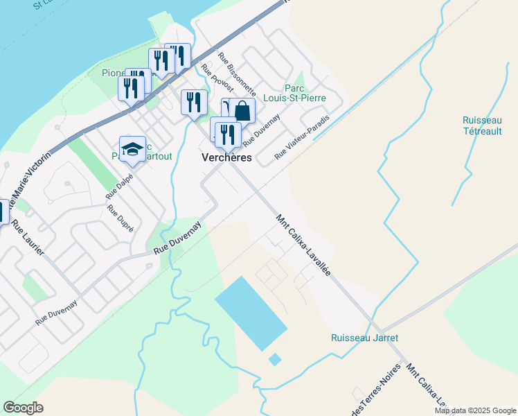 map of restaurants, bars, coffee shops, grocery stores, and more near 101-125 Montée Calixa Lavallée in Verchères
