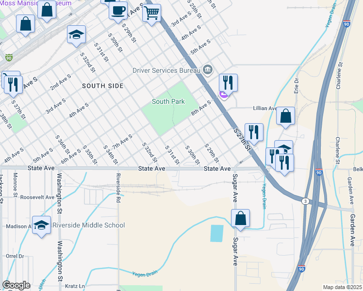map of restaurants, bars, coffee shops, grocery stores, and more near 3018 9th Avenue South in Billings
