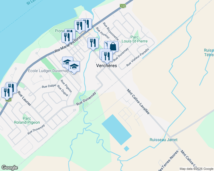 map of restaurants, bars, coffee shops, grocery stores, and more near 530 Rue Duvernay in Verchã¨Res