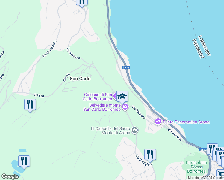 map of restaurants, bars, coffee shops, grocery stores, and more near 9 Via Verbano in San Carlo