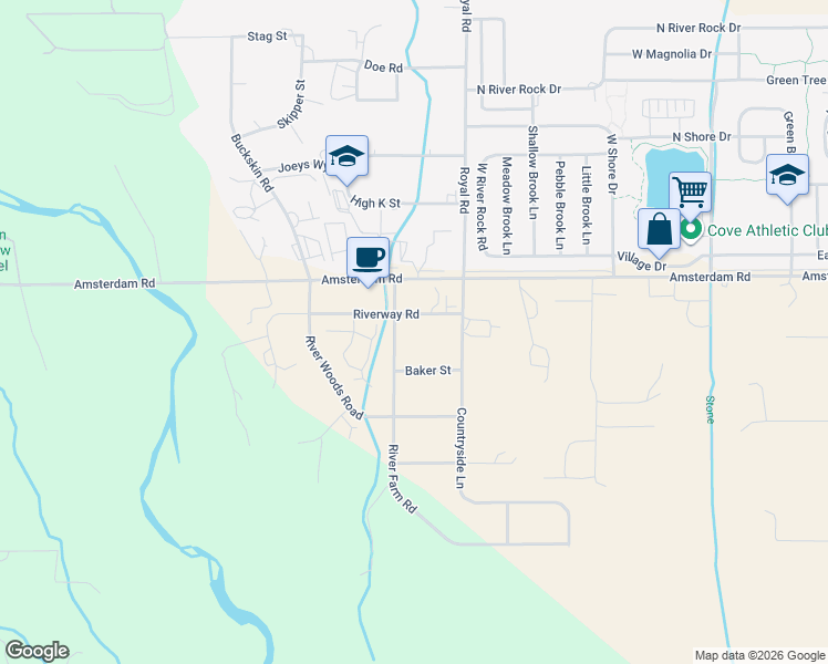 map of restaurants, bars, coffee shops, grocery stores, and more near River Farm Road in Belgrade