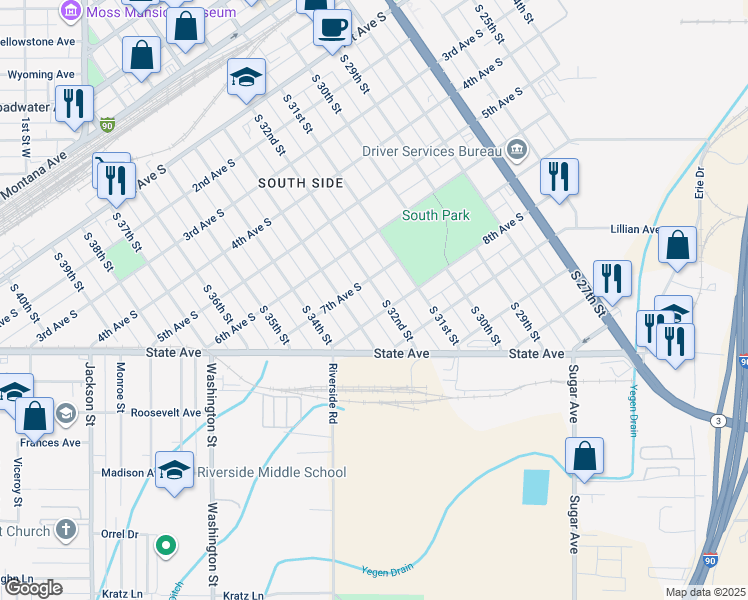 map of restaurants, bars, coffee shops, grocery stores, and more near 3200-3298 8th Avenue South in Billings