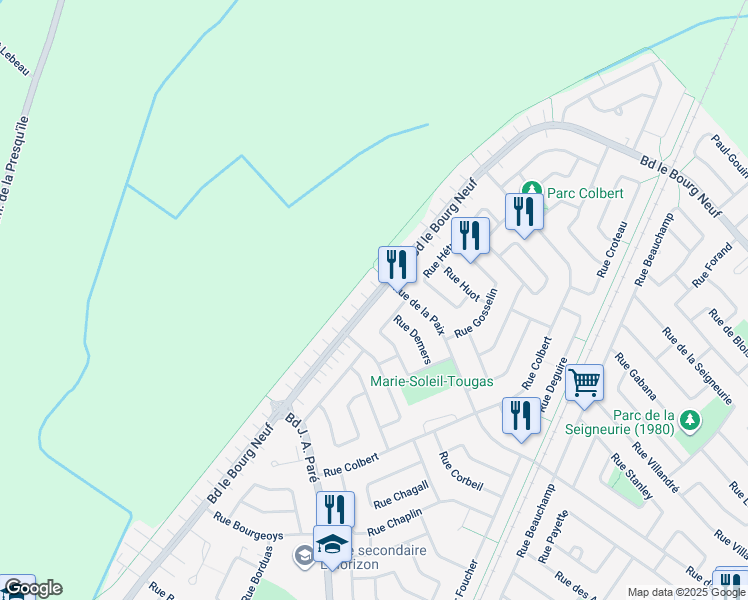 map of restaurants, bars, coffee shops, grocery stores, and more near Boulevard le Bourg Neuf in Repentigny