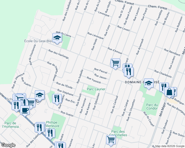 map of restaurants, bars, coffee shops, grocery stores, and more near 6570 Rue Pascal in Terrebonne