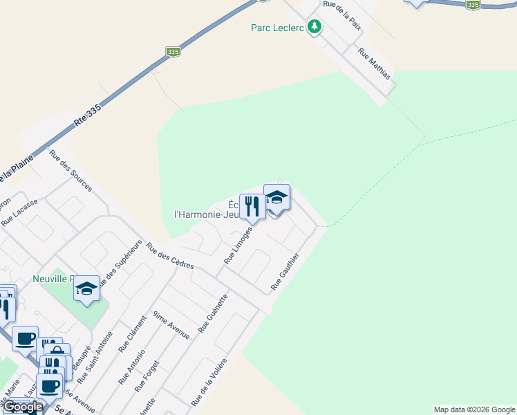 map of restaurants, bars, coffee shops, grocery stores, and more near 339 Rue Limoges in Sainte-Anne-des-Plaines