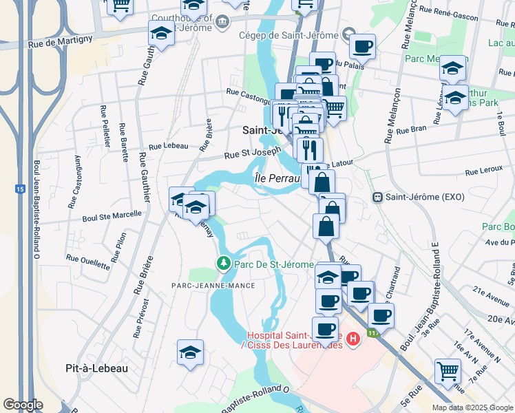 map of restaurants, bars, coffee shops, grocery stores, and more near 10 Rue de Montigny in Saint-Jérôme