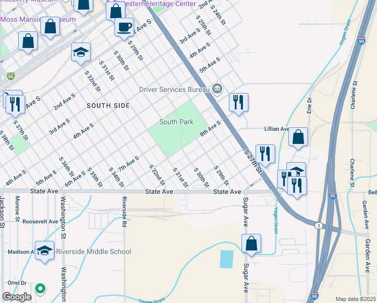 map of restaurants, bars, coffee shops, grocery stores, and more near 2918 8th Avenue South in Billings
