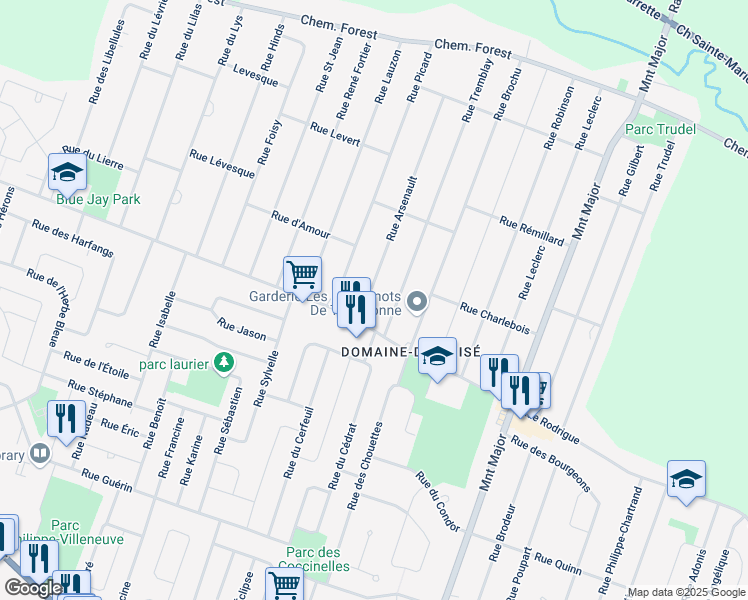 map of restaurants, bars, coffee shops, grocery stores, and more near 3081 Rue Arsenault in Terrebonne