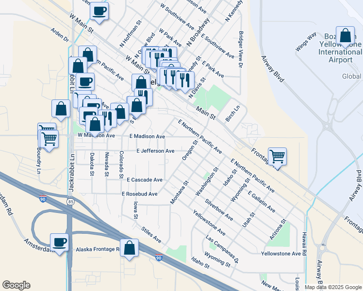 map of restaurants, bars, coffee shops, grocery stores, and more near 306 East Madison Avenue in Belgrade