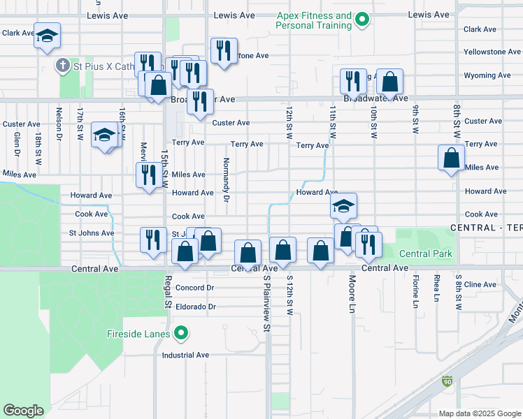 map of restaurants, bars, coffee shops, grocery stores, and more near 1233 Cook Avenue in Billings