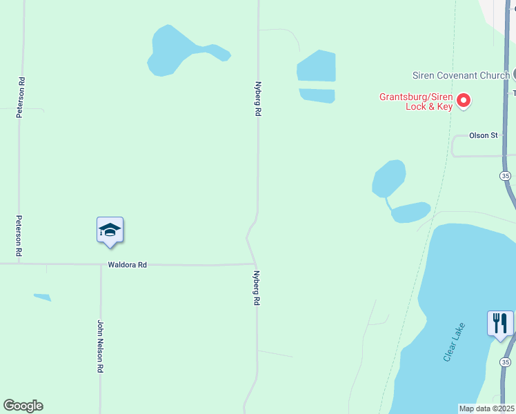 map of restaurants, bars, coffee shops, grocery stores, and more near 23599-23715 Nyberg Road in Siren