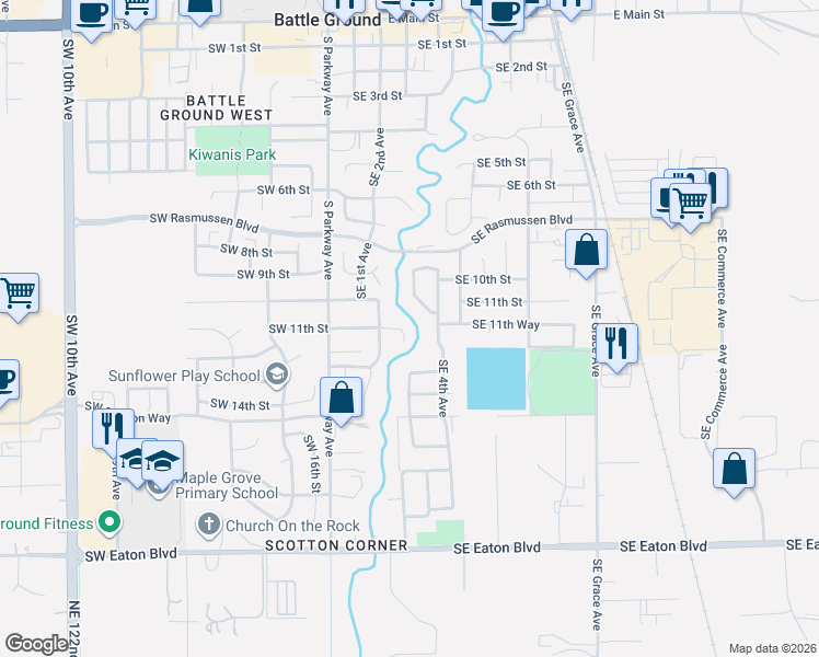 map of restaurants, bars, coffee shops, grocery stores, and more near 210 Southeast 11th Circle in Battle Ground
