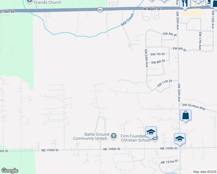 map of restaurants, bars, coffee shops, grocery stores, and more near 2918 Southwest 11th Street in Battle Ground