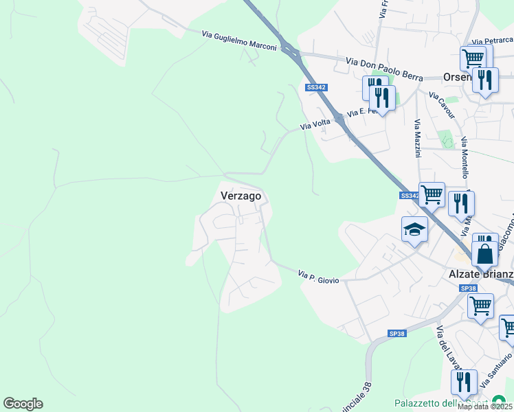map of restaurants, bars, coffee shops, grocery stores, and more near 22 Via Risorgimento in Verzago